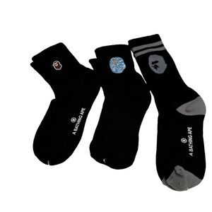 BAPE A Bathing Ape Socks LOT OF 3 Black Ape Head NEW!